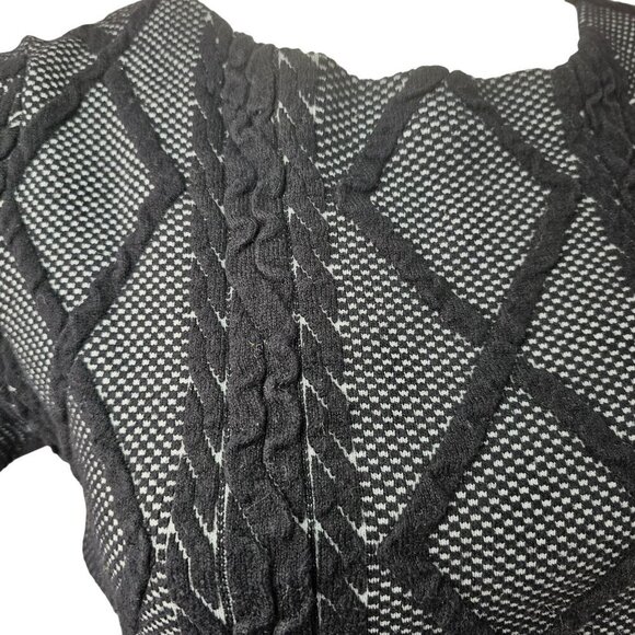 Worthington Black Embroidered Overlay Knit Top Women L 3/4 Slv Cotten Polly Blnd - Picture 2 of 6